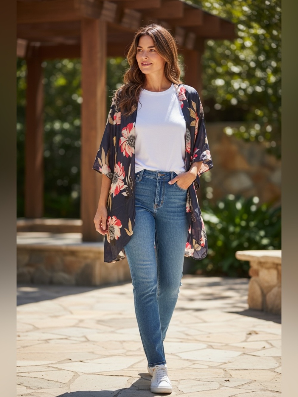 Catherines Navy Floral Open-Front Kimono